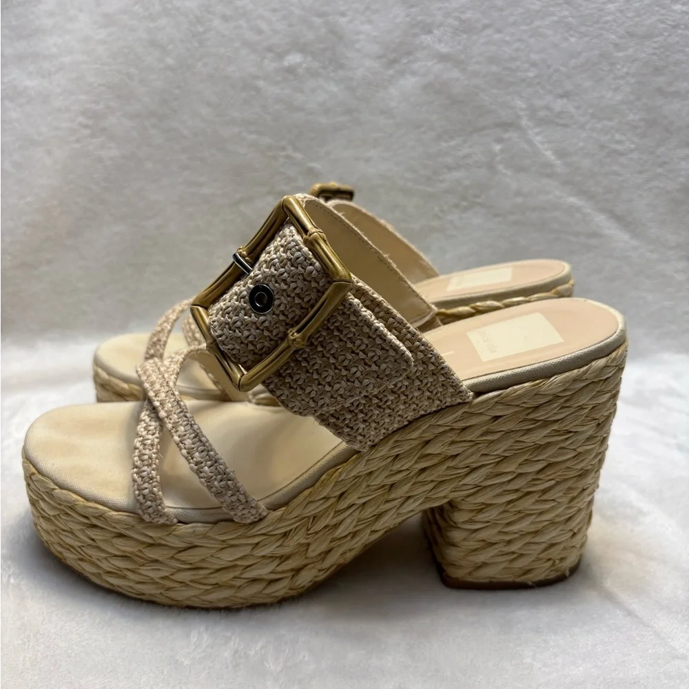 Woven Platform Slide Sandals in Natural Beige
